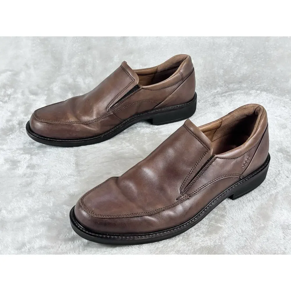Ecco Holton Mens Size 10.0 M Brown Leather Loafers Slip On Apron Toe Shoes